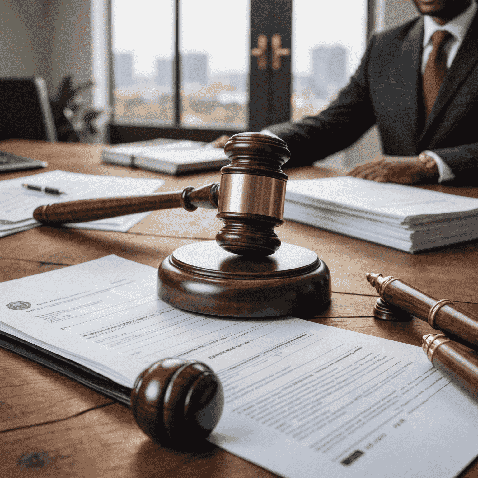 A gavel and a stack of legal documents on a wooden desk, symbolizing the importance of regulatory compliance for businesses in South Africa.